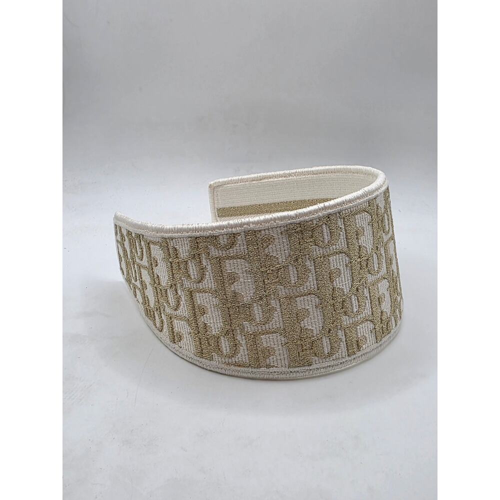 Christian Dior Beige gold Logo patterned canvas wide headband - Picture 12 of 13